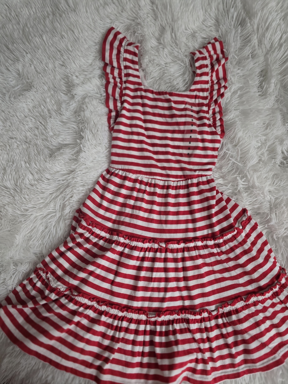Polo by Ralph Lauren Red and White Striped Ruffle Sleeve Dress